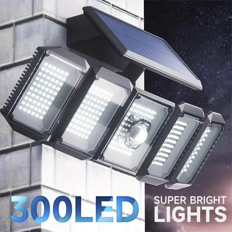 5 Heads Solar 300 LED Light Outdoor Motion Sensor Waterproof Wide-angle Illumination Wall Lamp Solar Outdoor Lights - Tophatter Daily Deals