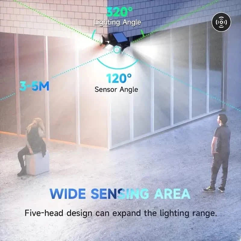 5 Heads Solar 300 LED Light Outdoor Motion Sensor Waterproof Wide-angle Illumination Wall Lamp Solar Outdoor Lights - Tophatter Daily Deals