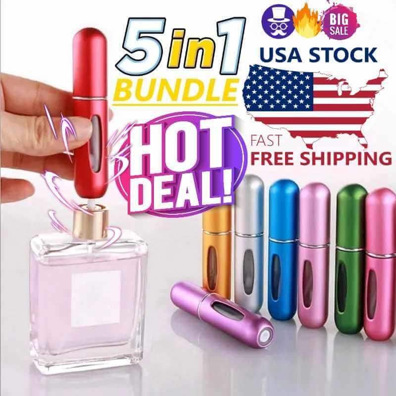 5 in 1 BUNDLE Mini Refillable Perfume Atomizer Bottle Travel Bottles & Containers - Tophatter Daily Deals