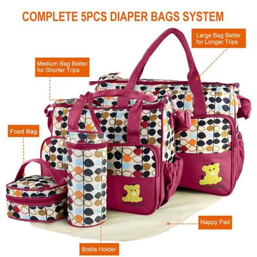5-Pack: Baby Nappy Diaper Bag Set Baby Gear - Tophatter Daily Deals