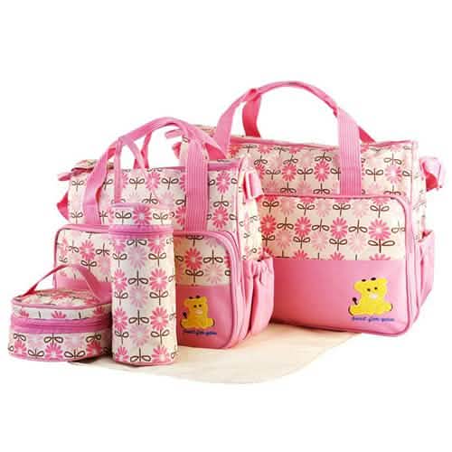 5-Pack: Baby Nappy Diaper Bag Set Pink Baby Gear - Tophatter Daily Deals