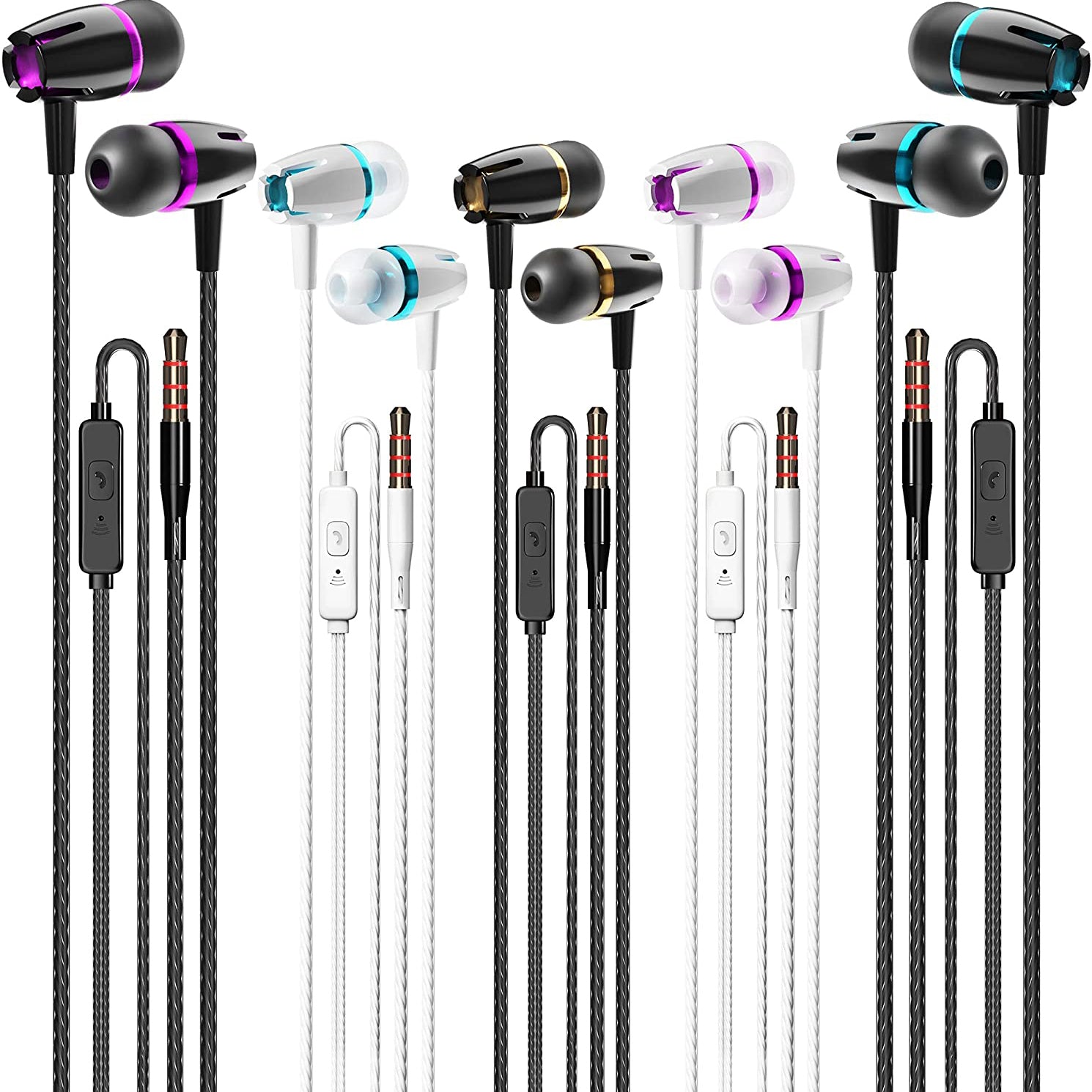 5-Pack: Microphone Wired Earbuds Isolating In-Ear Headphones In-Ear Headphones - Tophatter Daily Deals