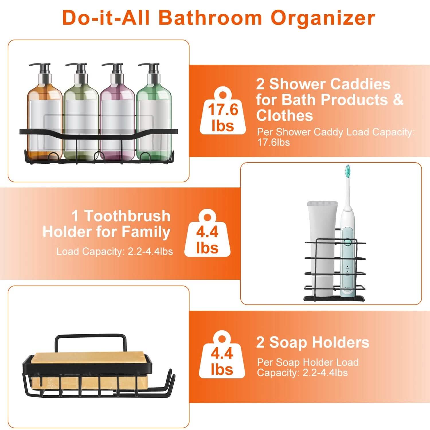 5-Pack: Shower Caddy Shelves with 18 Inbuilt Hooks Bath - Tophatter Daily Deals