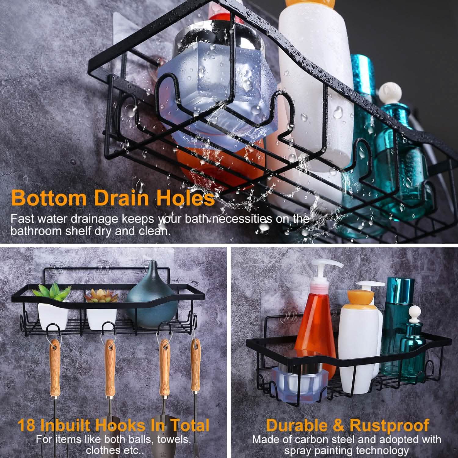 5-Pack: Shower Caddy Shelves with 18 Inbuilt Hooks Bath - Tophatter Daily Deals