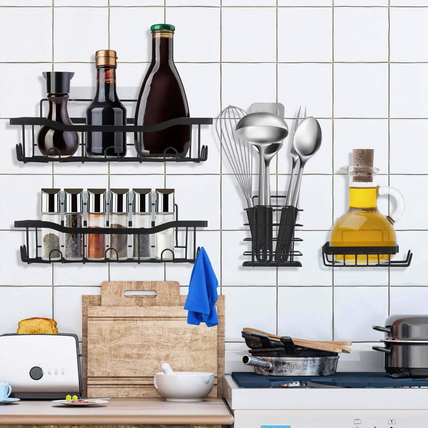 5-Pack: Shower Caddy Shelves with 18 Inbuilt Hooks Bath - Tophatter Daily Deals
