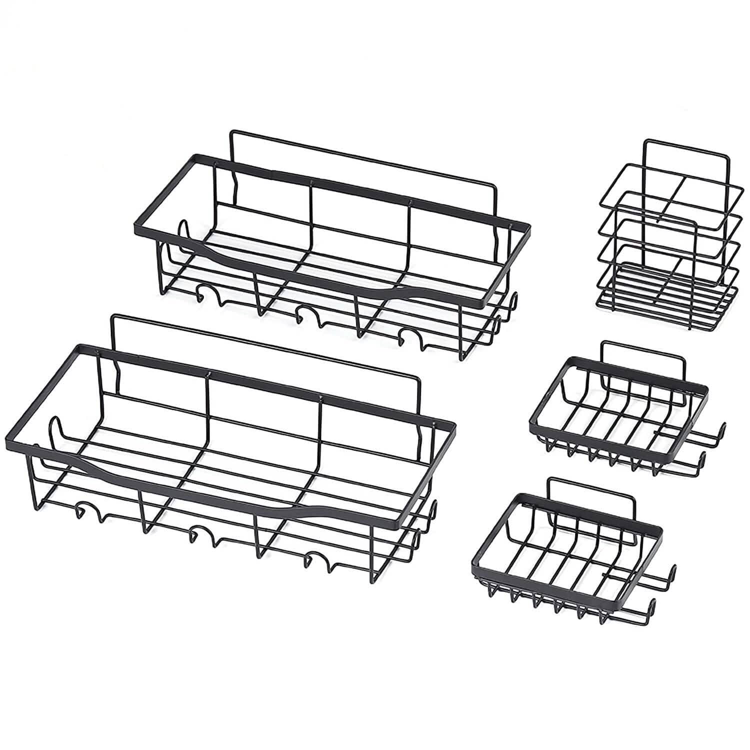 5-Pack: Shower Caddy Shelves with 18 Inbuilt Hooks Bath - Tophatter Daily Deals