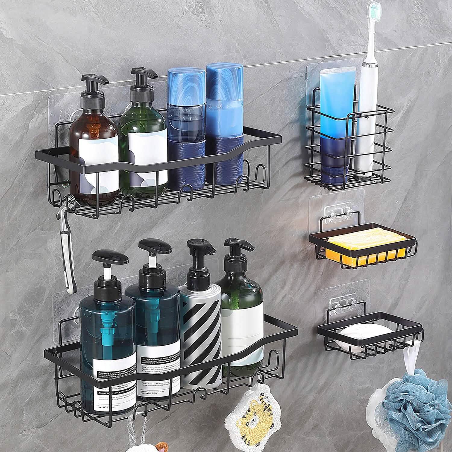 5-Pack: Shower Caddy Shelves with 18 Inbuilt Hooks Bath - Tophatter Daily Deals