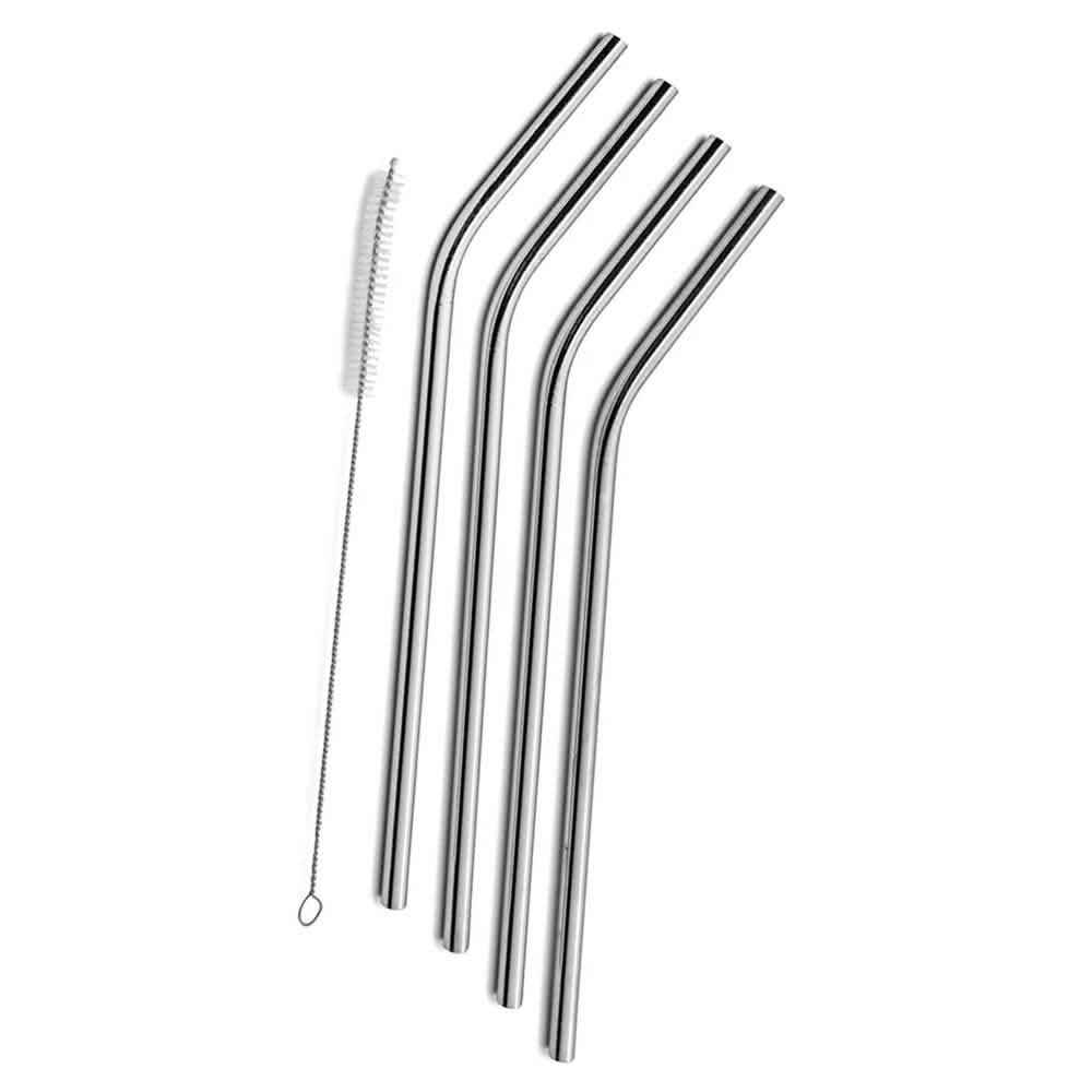 5-Pack: Stainless Steel Bend Or Straight Drinking Straws Bend Wine & Dining - Tophatter Daily Deals