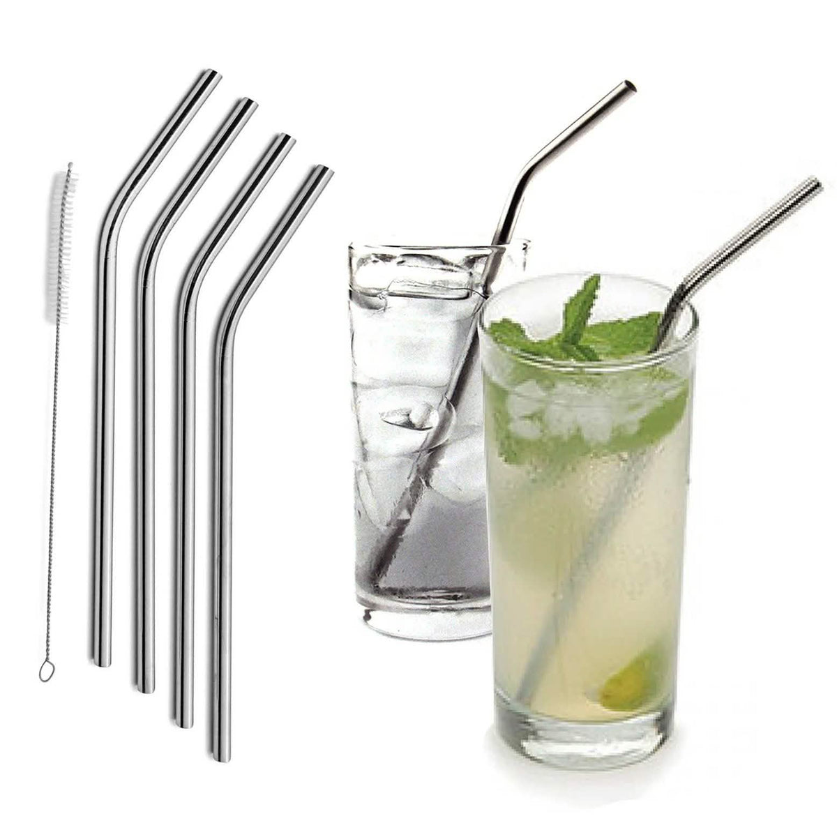 5-Pack: Stainless Steel Bend Or Straight Drinking Straws Wine & Dining - Tophatter Daily Deals