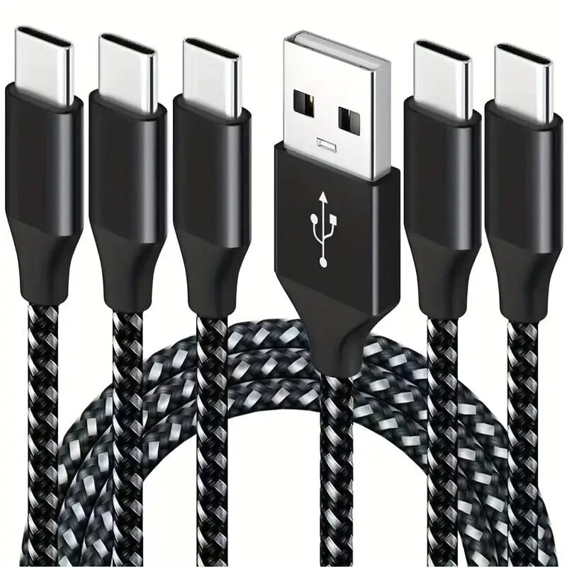 5-Pack: USB Type-C Fast Charging Cable 10ft Charging Cable - Tophatter Daily Deals