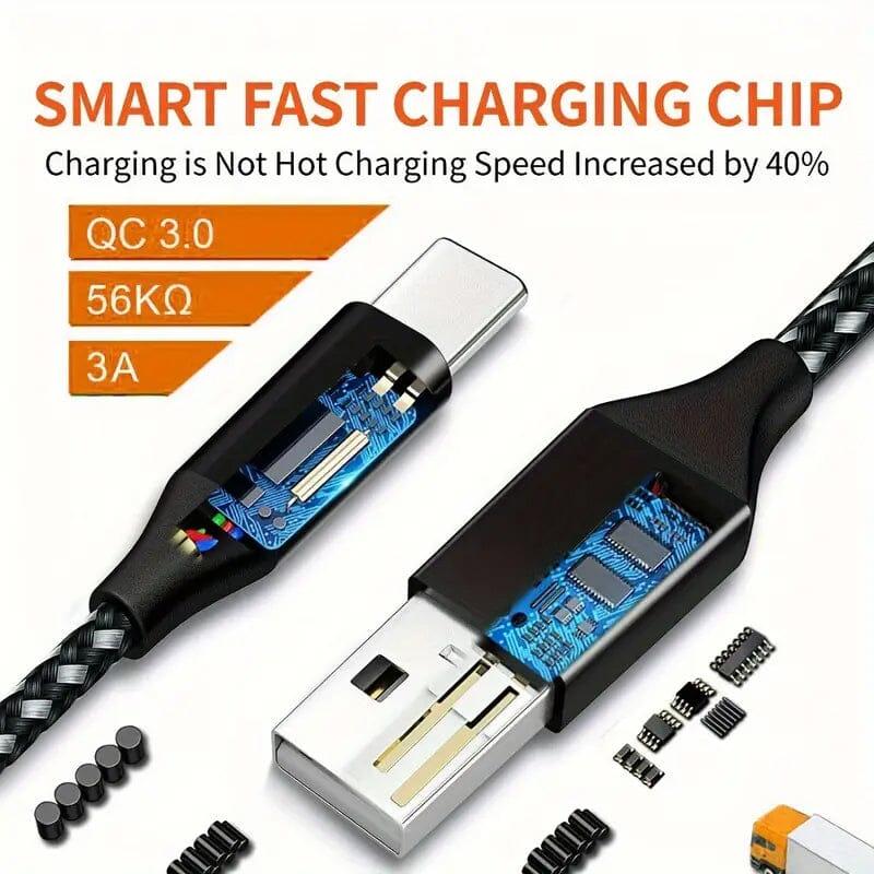5-Pack: USB Type-C Fast Charging Cable Charging Cable - Tophatter Daily Deals