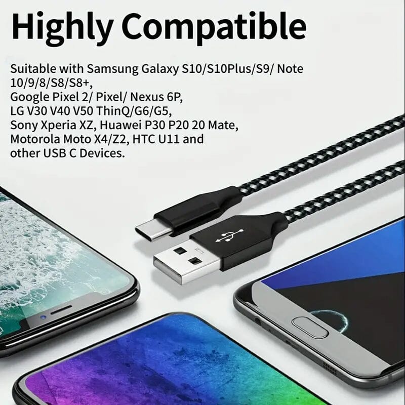 5-Pack: USB Type-C Fast Charging Cable Charging Cable - Tophatter Daily Deals