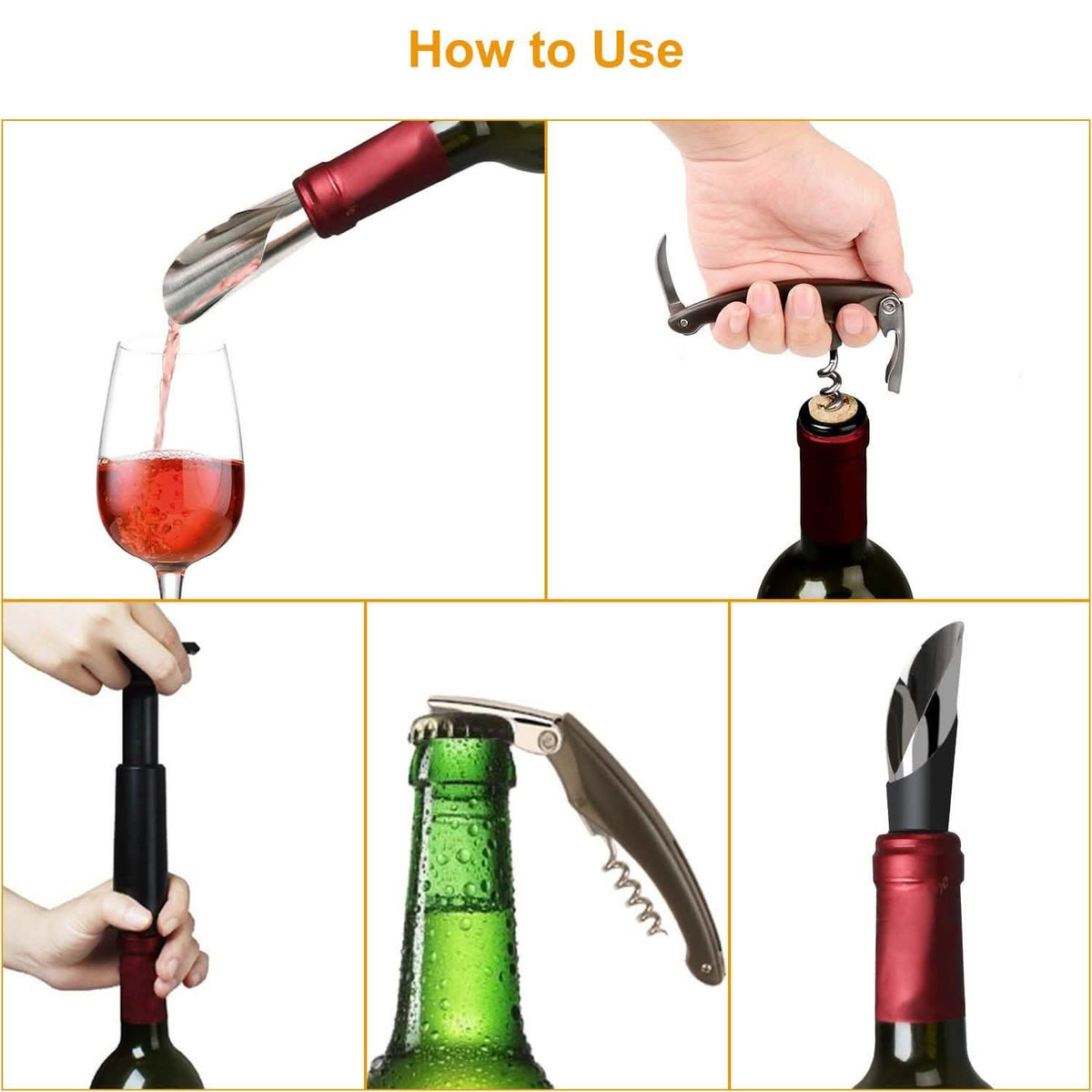 5-Pack: Wine Bottle Opener Set Wine & Dining - Tophatter Daily Deals