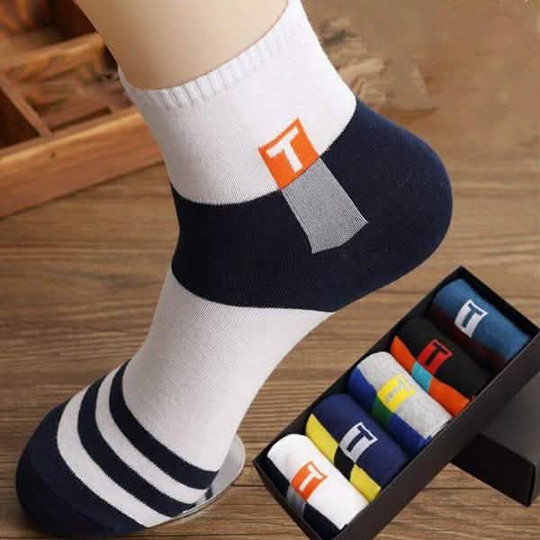 5-Pair: Men's Sports And Leisure Tube Socks T-Type Men's Socks - Tophatter Daily Deals