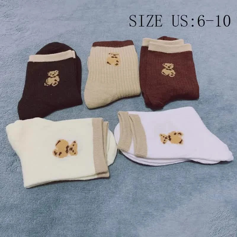 5-Pairs: Bear Embroidery Low Cut Ankle Socks Women's Socks & Hosiery - Tophatter Daily Deals