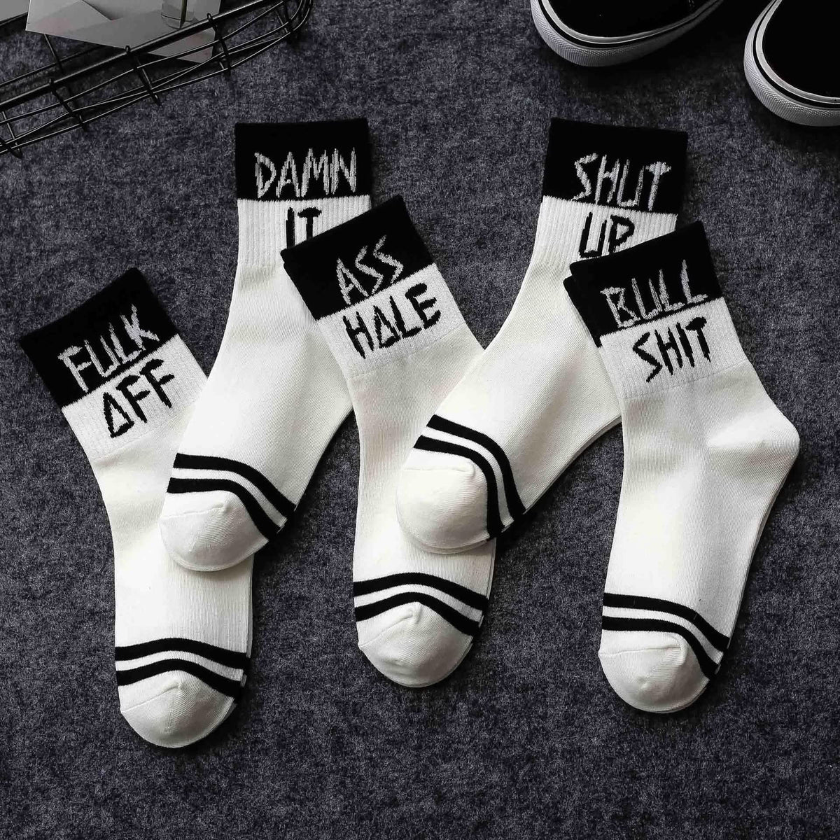 5-Pairs Unisex English Letter Street Fashion Cool Socks Black Women's Socks & Hosiery - Tophatter Daily Deals