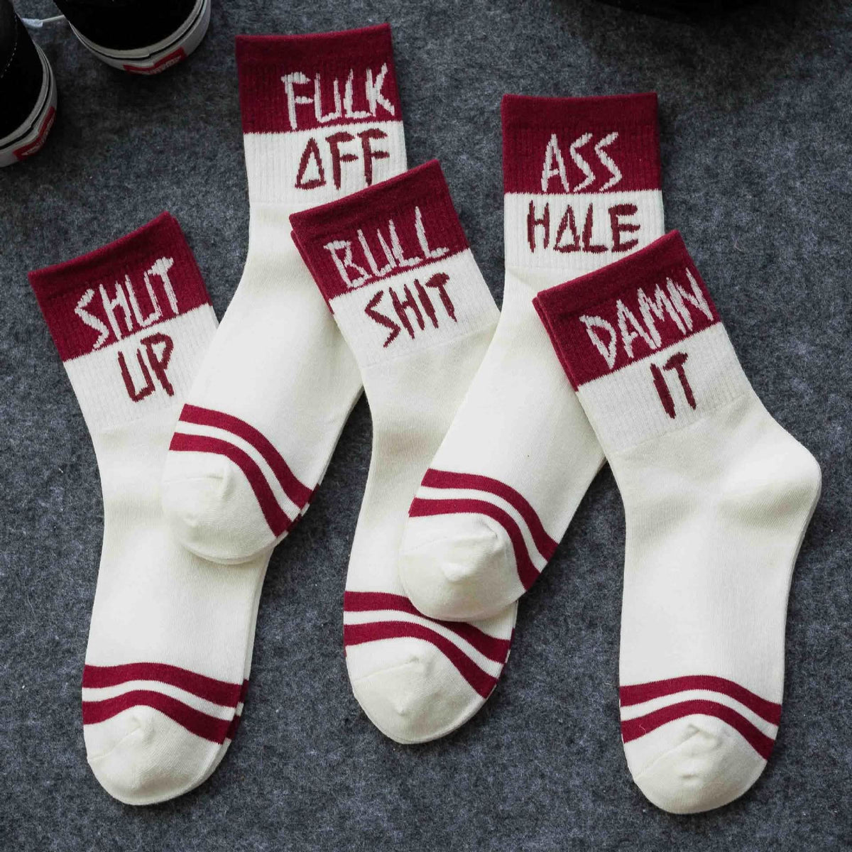 5-Pairs Unisex English Letter Street Fashion Cool Socks Red Women's Socks & Hosiery - Tophatter Daily Deals