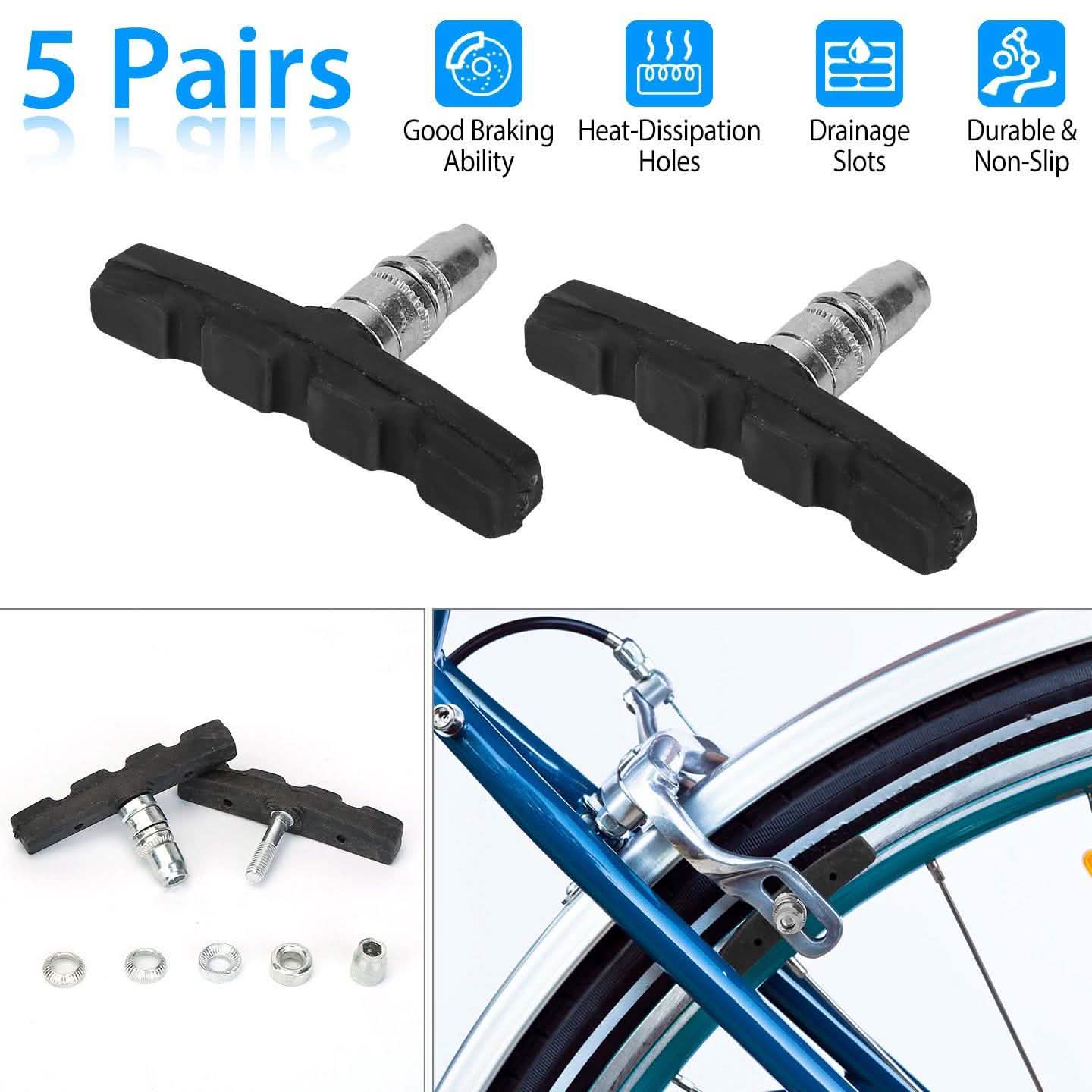 5-Pairs: V Bike Brake Pads Outdoor Recreation - Tophatter Daily Deals