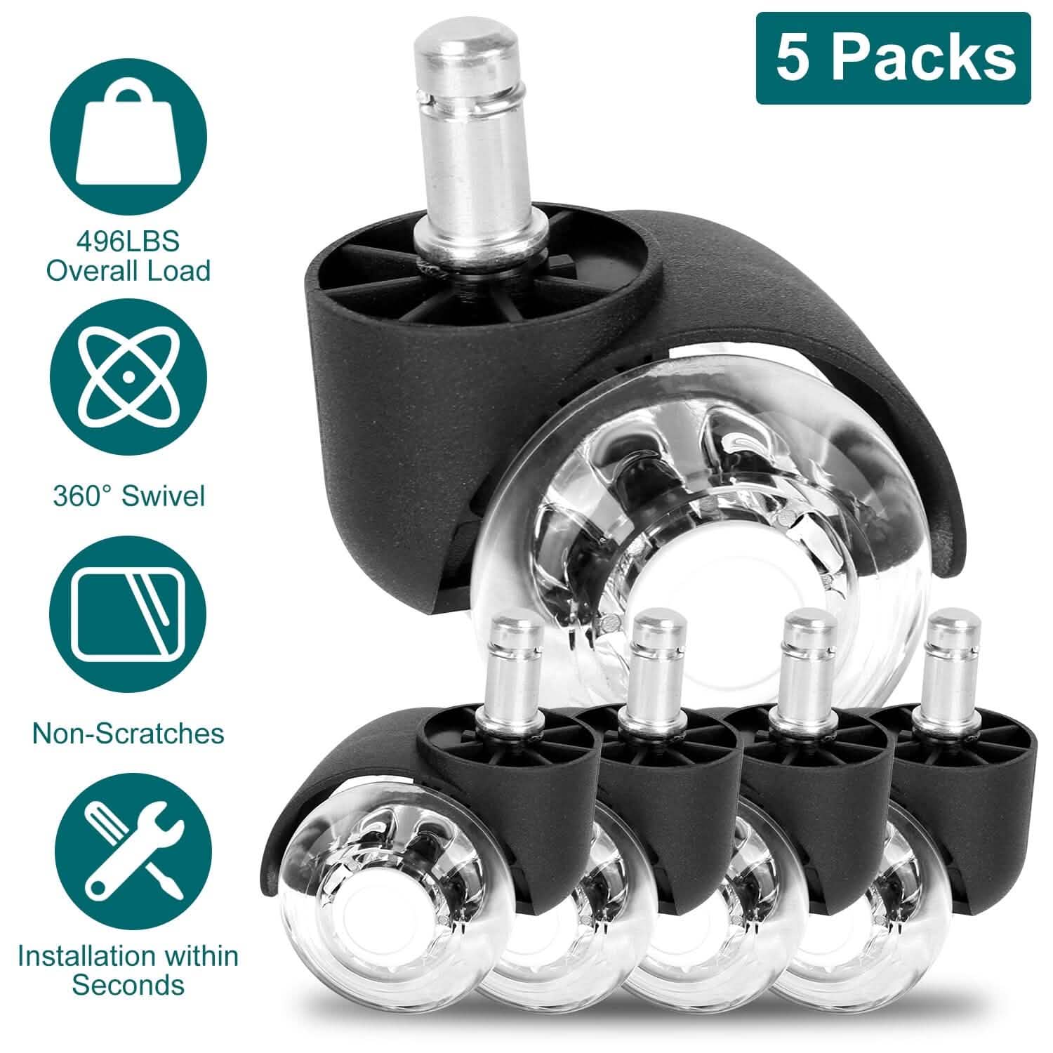5-Piece: Office Chair Wheels Replacement School, Office & Art Supplies - Tophatter Daily Deals