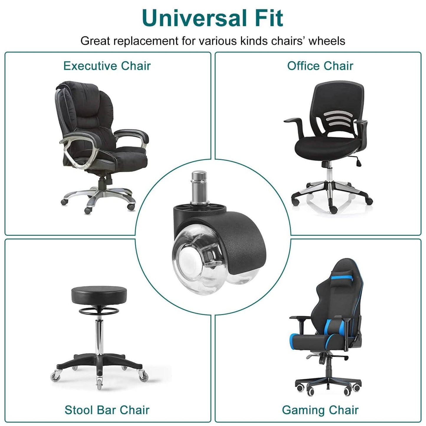 5-Piece: Office Chair Wheels Replacement School, Office & Art Supplies - Tophatter Daily Deals