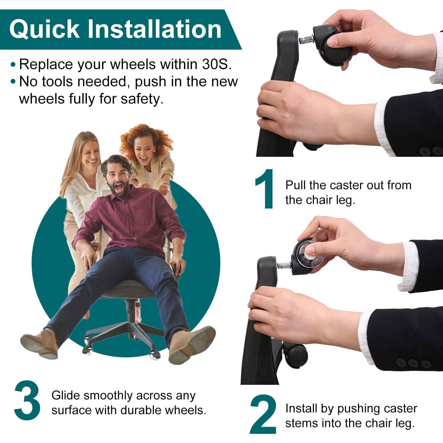 5-Piece: Office Chair Wheels Replacement School, Office & Art Supplies - Tophatter Daily Deals