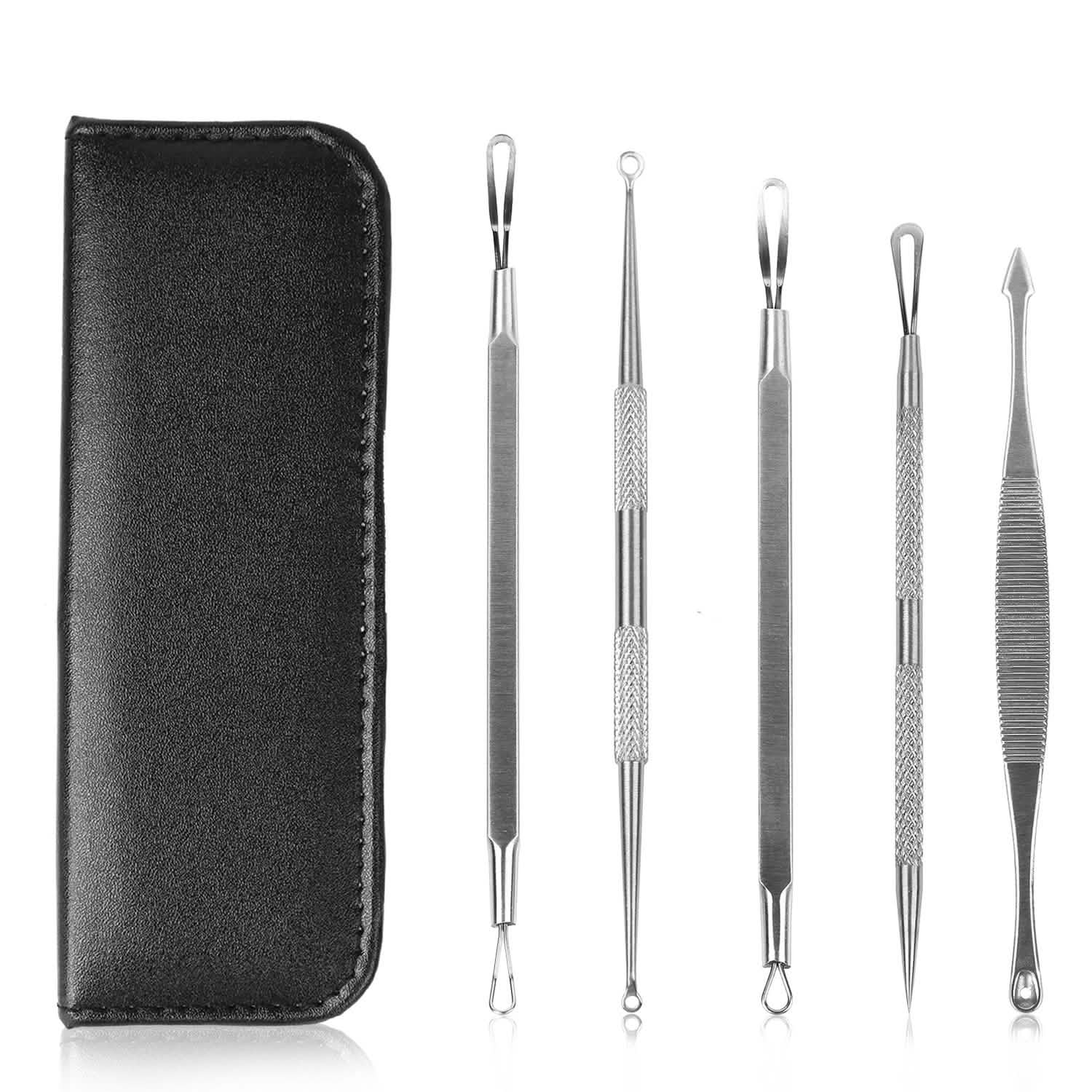 5-Piece Set: Blackhead Remover Kit Stainless Steel Popping Zit Remover Black Beauty & Personal Care - Tophatter Daily Deals