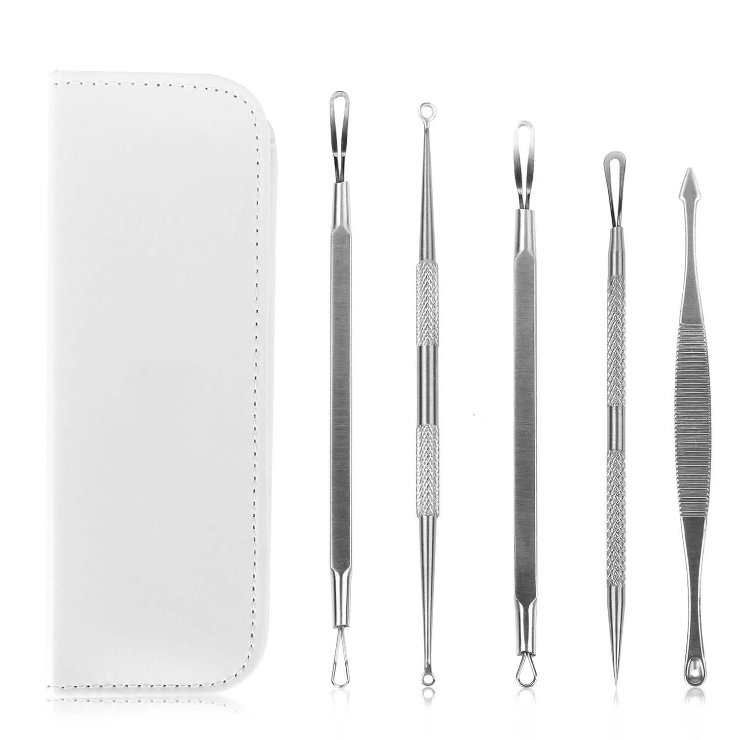 5-Piece Set: Blackhead Remover Kit Stainless Steel Popping Zit Remover White Beauty & Personal Care - Tophatter Daily Deals