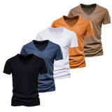 5 Piece T Shirt Men Casual Cotton Slim Fit V-neck Men T-Shirts - Tophatter Daily Deals