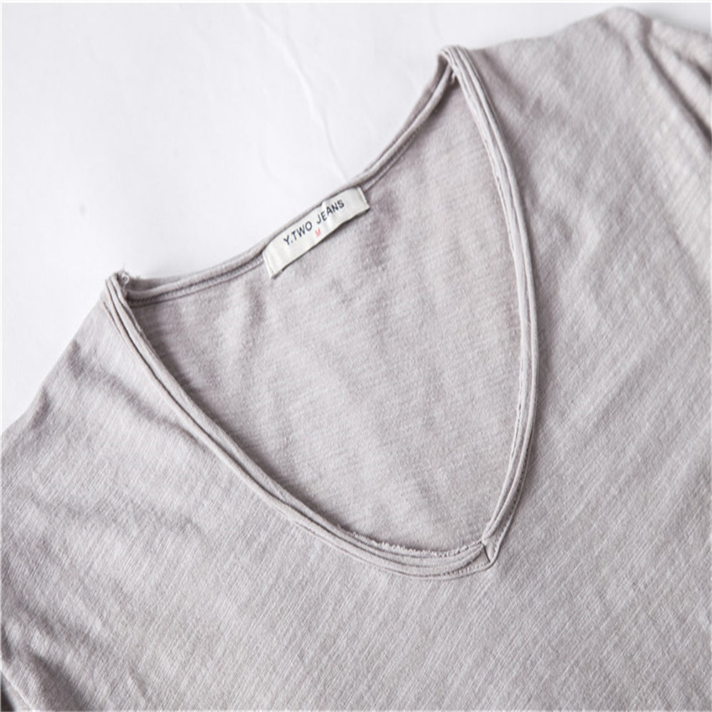 5 Piece T Shirt Men Casual Cotton Slim Fit V-neck Men T-Shirts - Tophatter Daily Deals