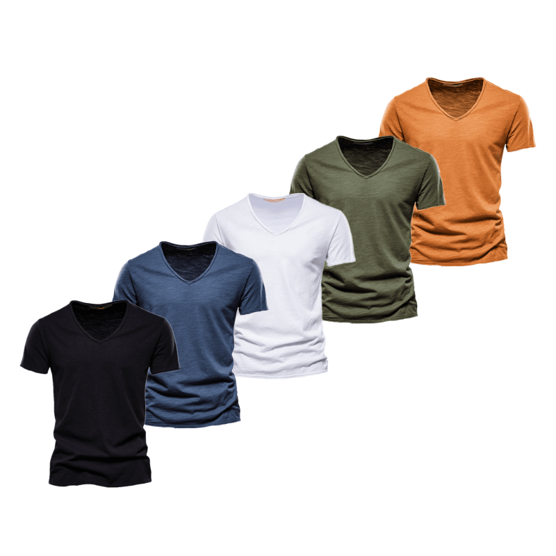 5 Piece T Shirt Men Casual Cotton Slim Fit V-neck C Sets Men T-Shirts - Tophatter Daily Deals