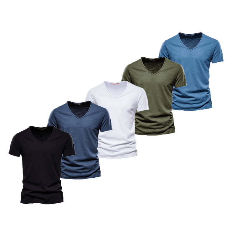 5 Piece T Shirt Men Casual Cotton Slim Fit V-neck D Sets Men T-Shirts - Tophatter Daily Deals