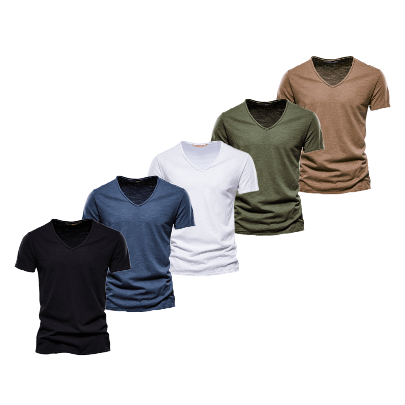 5 Piece T Shirt Men Casual Cotton Slim Fit V-neck E Sets Men T-Shirts - Tophatter Daily Deals