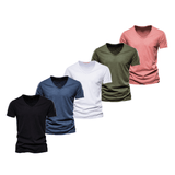 5 Piece T Shirt Men Casual Cotton Slim Fit V-neck F Sets Men T-Shirts - Tophatter Daily Deals