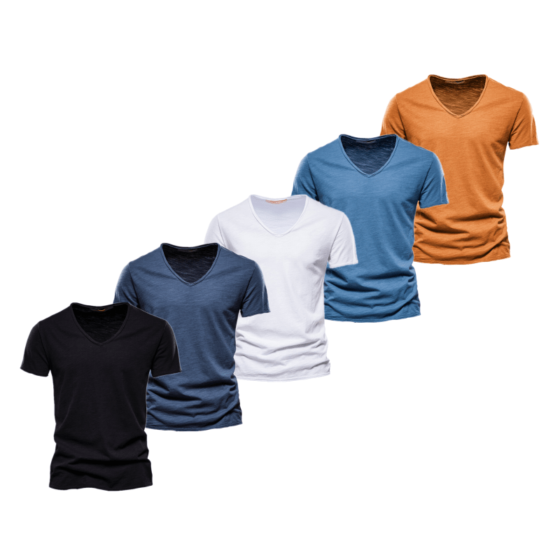 5 Piece T Shirt Men Casual Cotton Slim Fit V-neck G Sets Men T-Shirts - Tophatter Daily Deals