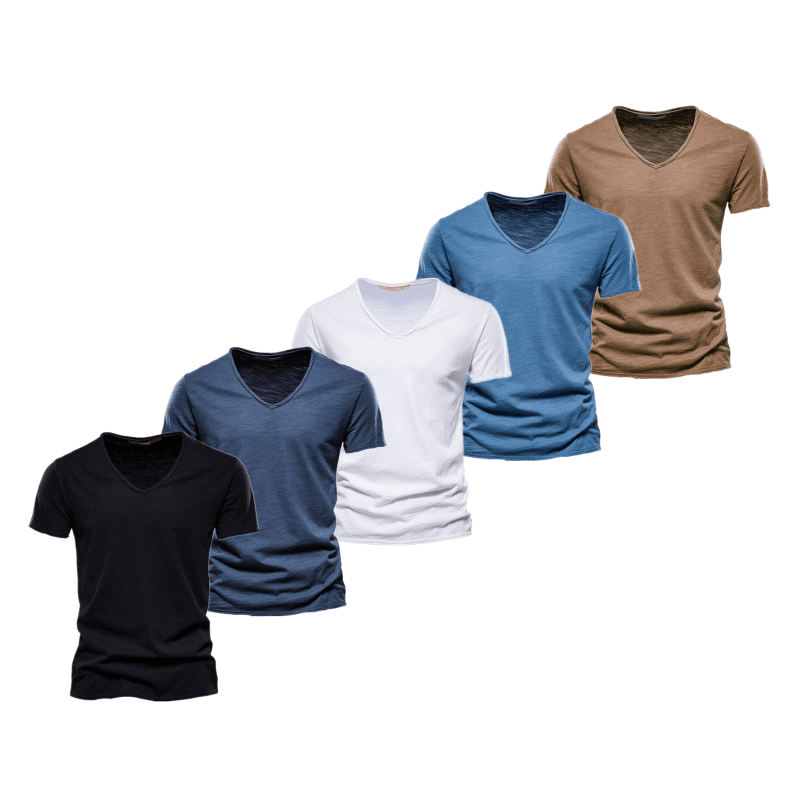 5 Piece T Shirt Men Casual Cotton Slim Fit V-neck H Sets Men T-Shirts - Tophatter Daily Deals