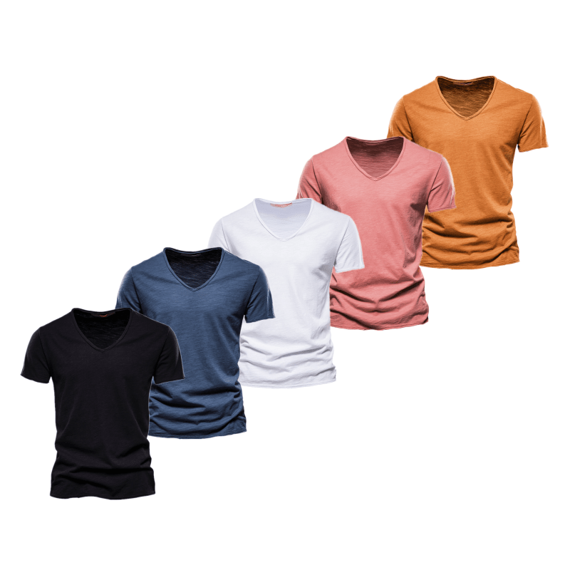 5 Piece T Shirt Men Casual Cotton Slim Fit V-neck I Sets Men T-Shirts - Tophatter Daily Deals