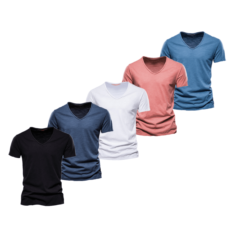 5 Piece T Shirt Men Casual Cotton Slim Fit V-neck J Sets Men T-Shirts - Tophatter Daily Deals