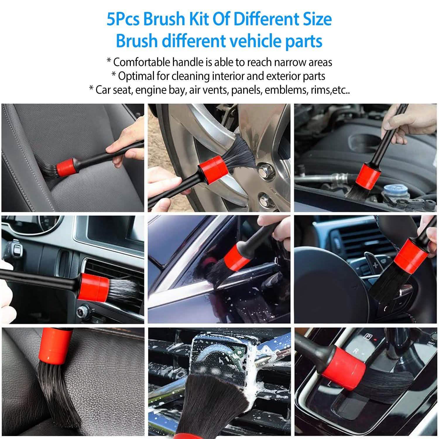 5-Pieces: Car Detailing Brush Set Automotive - Tophatter Daily Deals