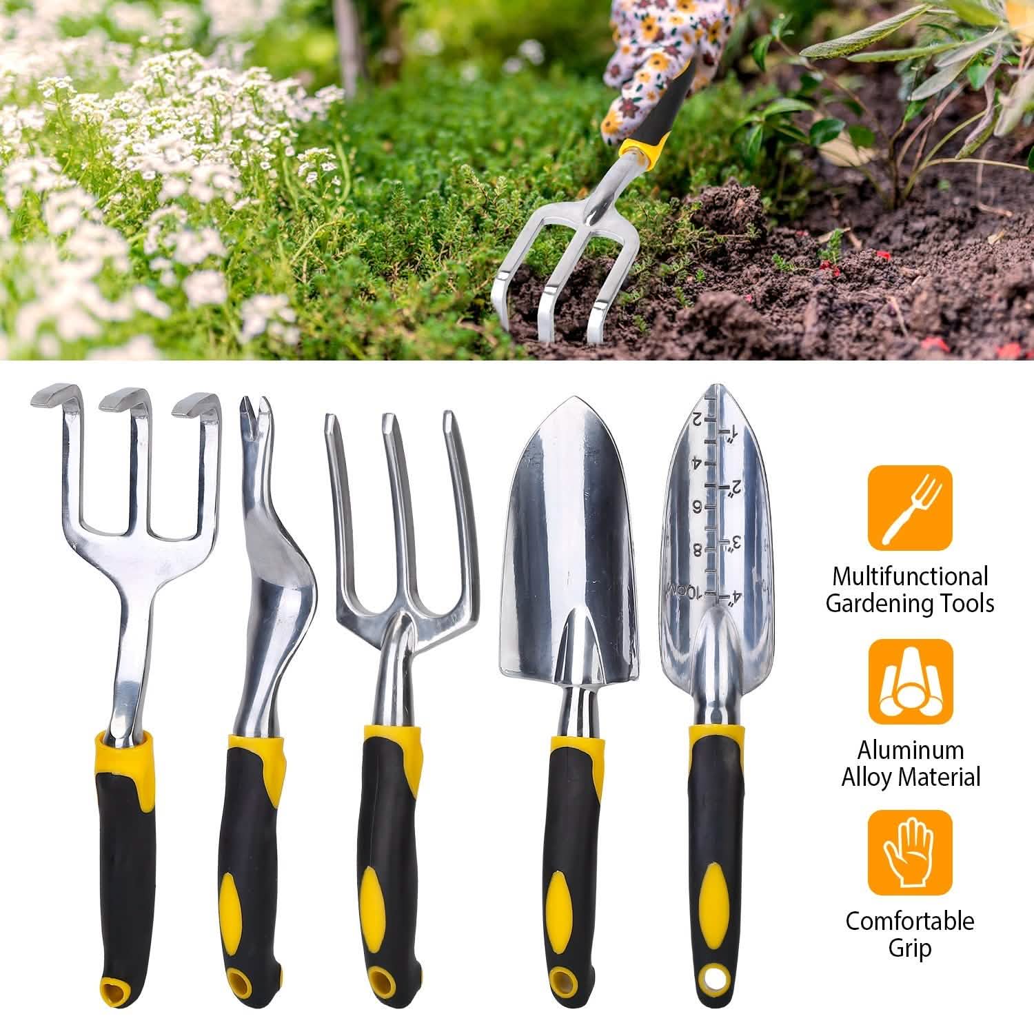 5-Pieces Set: Heavy Duty Garden Tool Set with Non-Slip Handle Garden & Patio - Tophatter Daily Deals
