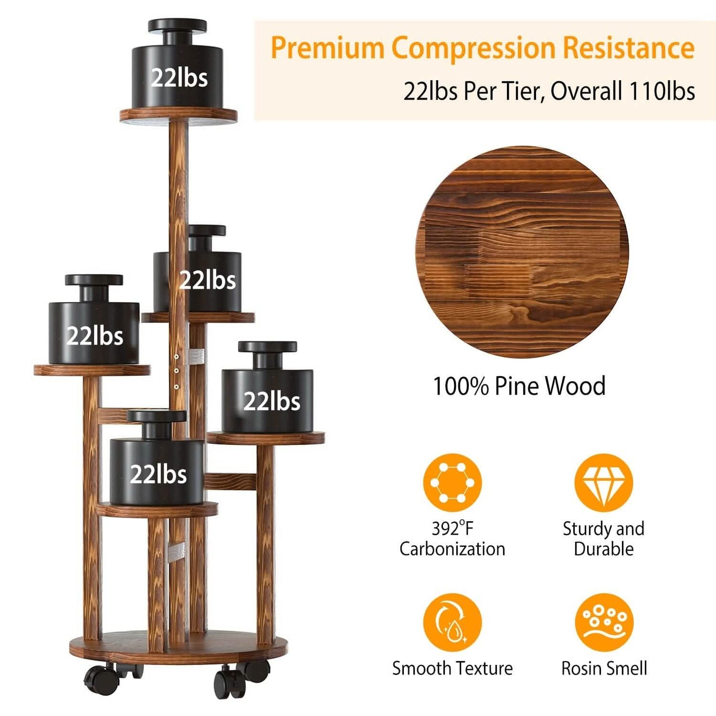 5-Tier Plant Stand with 4 Detachable Wheels Wooden Plant Pot Rolling Shelf Furniture & Decor - Tophatter Daily Deals