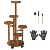 5-Tier Plant Stand with 4 Detachable Wheels Wooden Plant Pot Rolling Shelf Furniture & Decor - Tophatter Daily Deals