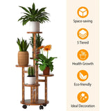 5-Tier Plant Stand with 4 Detachable Wheels Wooden Plant Pot Rolling Shelf Furniture & Decor - Tophatter Daily Deals