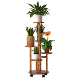 5-Tier Plant Stand with 4 Detachable Wheels Wooden Plant Pot Rolling Shelf Furniture & Decor - Tophatter Daily Deals