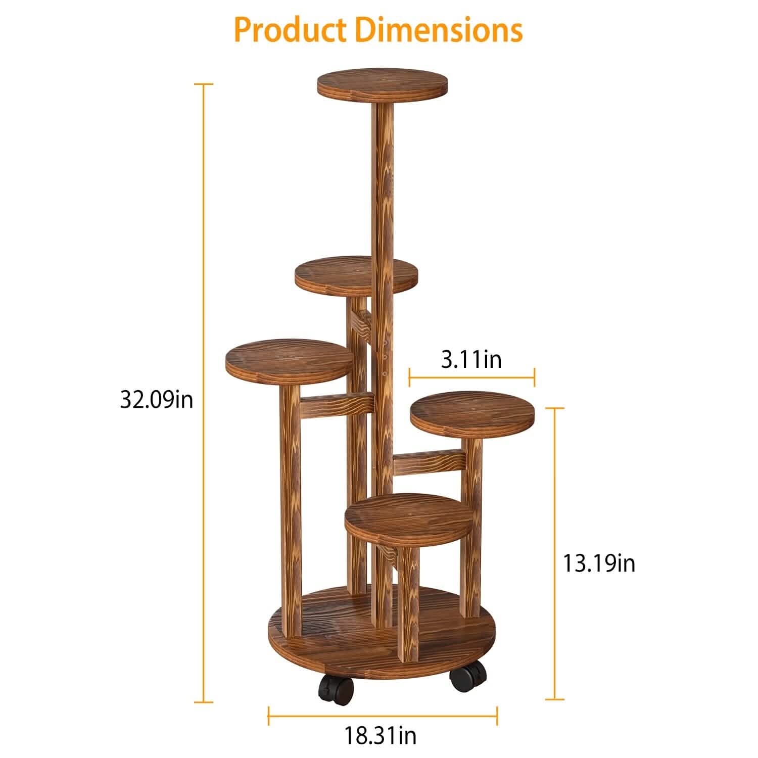5-Tier Plant Stand with 4 Detachable Wheels Wooden Plant Pot Rolling Shelf Furniture & Decor - Tophatter Daily Deals