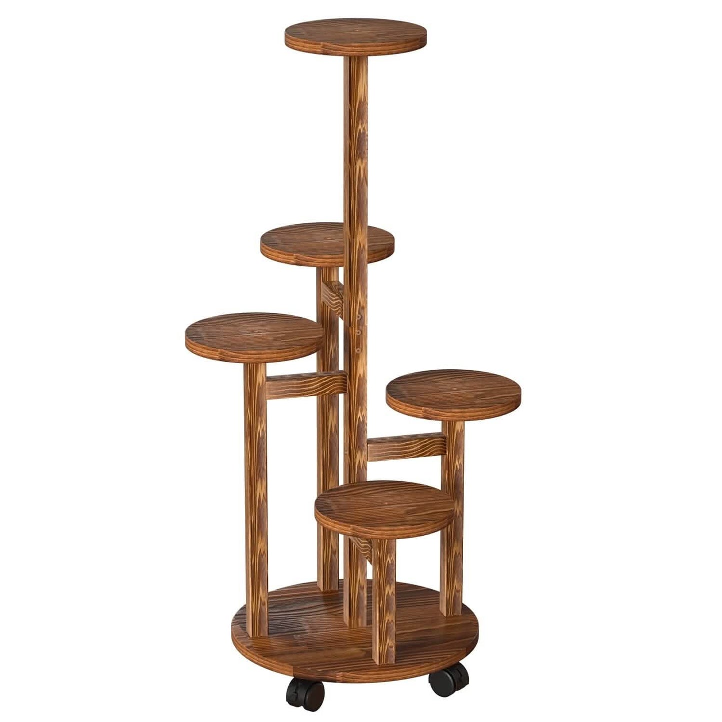 5-Tier Plant Stand with 4 Detachable Wheels Wooden Plant Pot Rolling Shelf Furniture & Decor - Tophatter Daily Deals