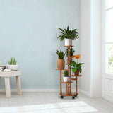 5-Tier Plant Stand with 4 Detachable Wheels Wooden Plant Pot Rolling Shelf Furniture & Decor - Tophatter Daily Deals
