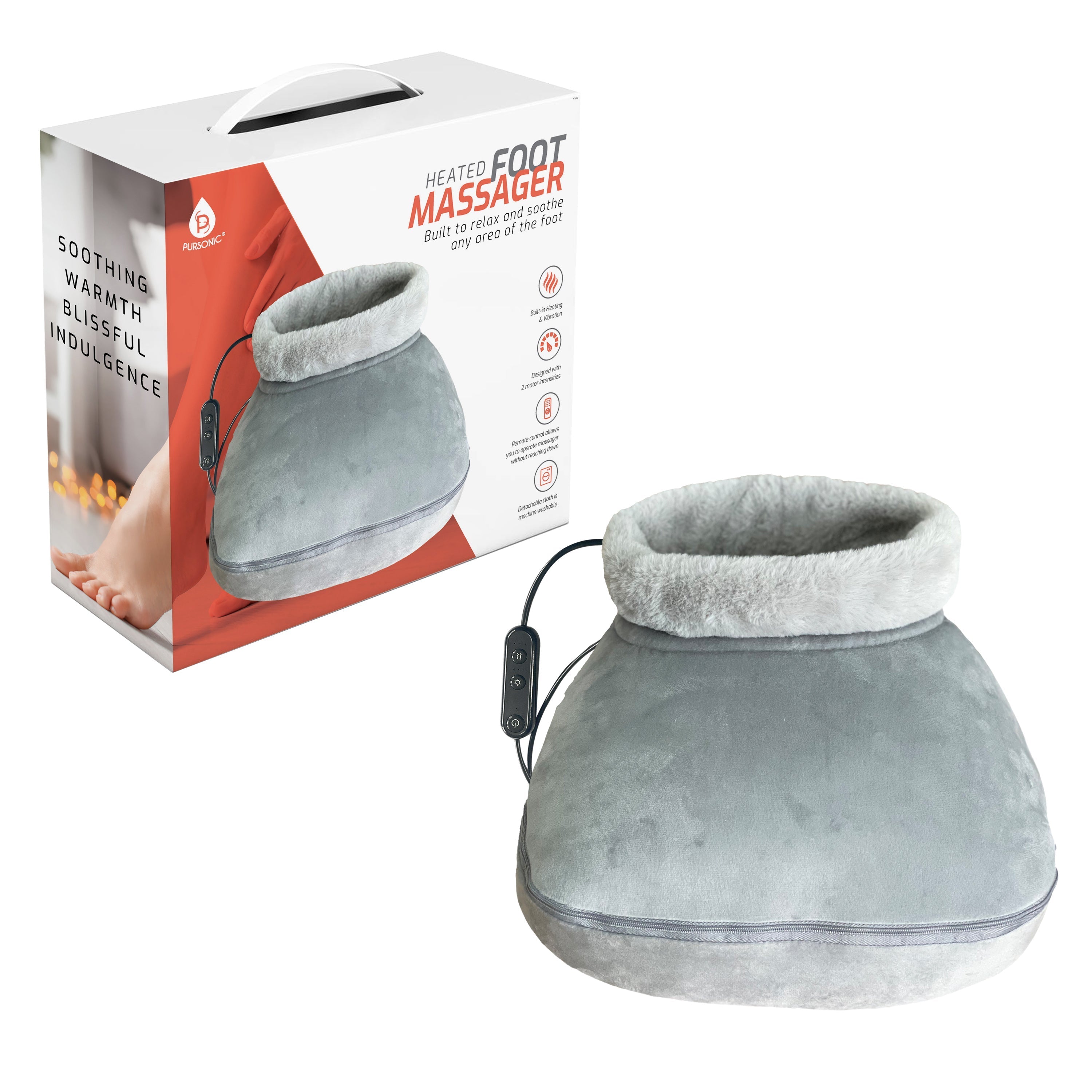 Pursonic Heated Foot Massager with Remote Control, Folding Design, and Dual Motor Intensities Gray Massagers & Wraps - Tophatter Daily Deals
