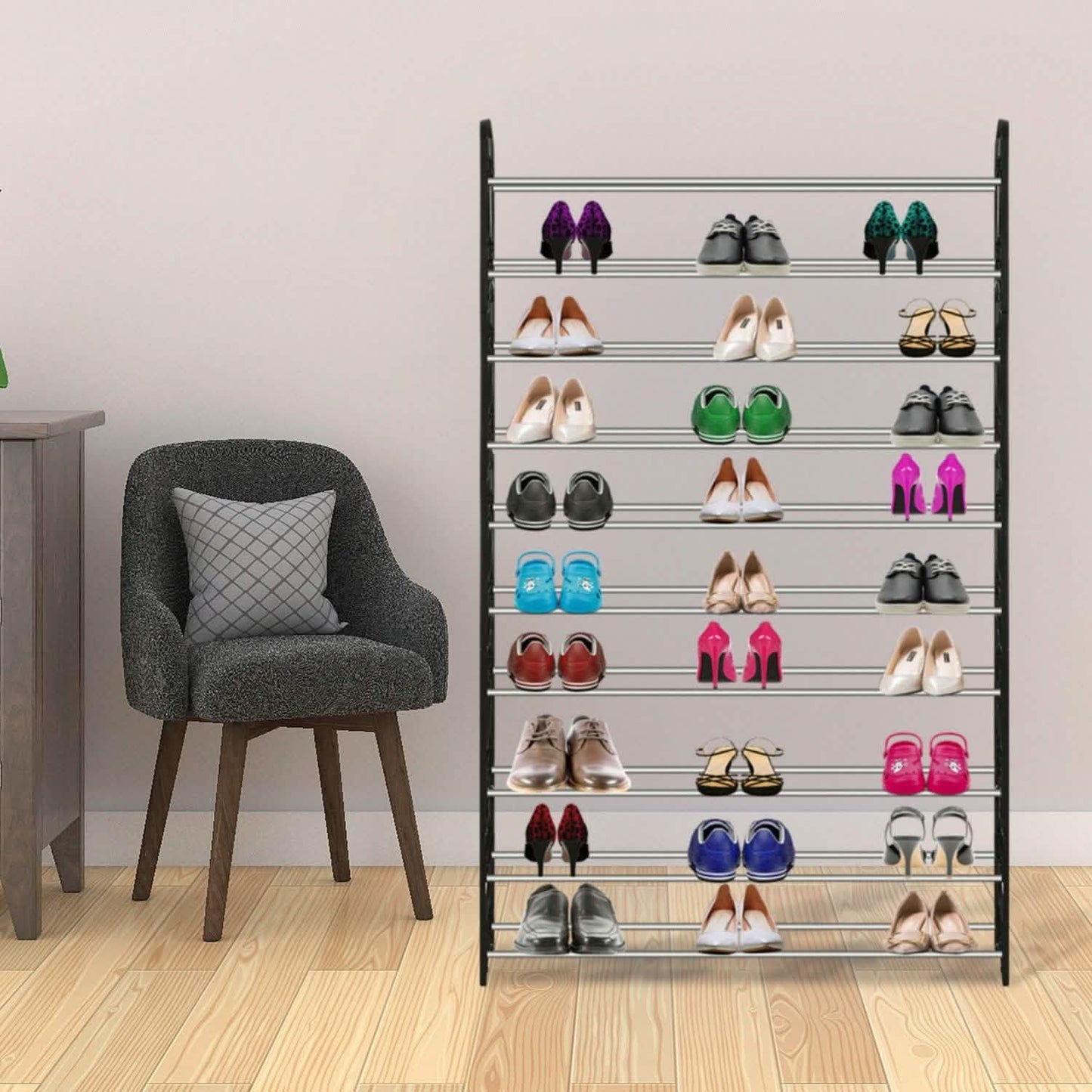 50-Pair Shoe Rack Storage Organizer 10-Tier Portable Wardrobe Tower Storage & Organization - Tophatter Daily Deals