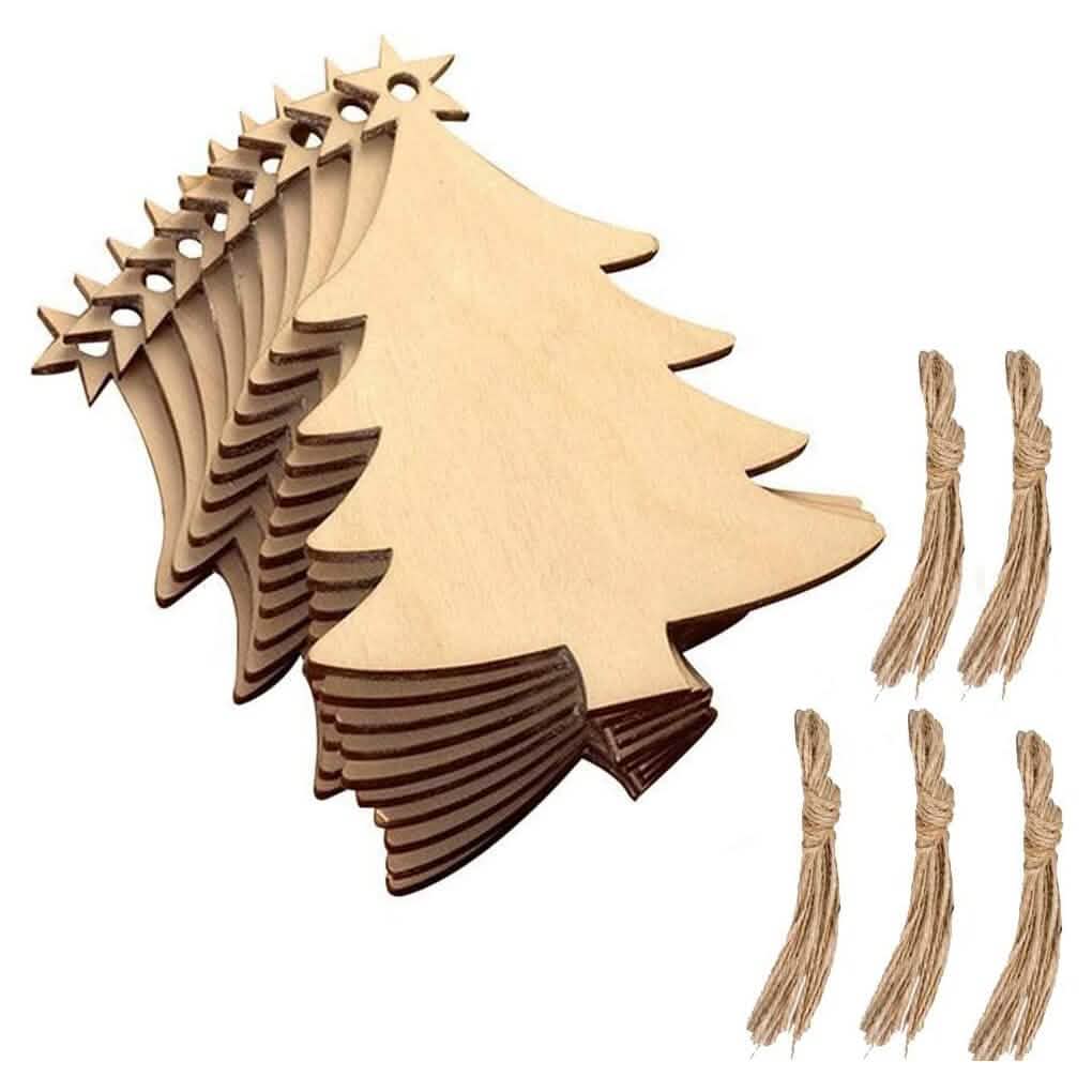 50-Pieces: Wooden Mini Christmas Tree Small Pendant Seasonal Decor - Tophatter Daily Deals