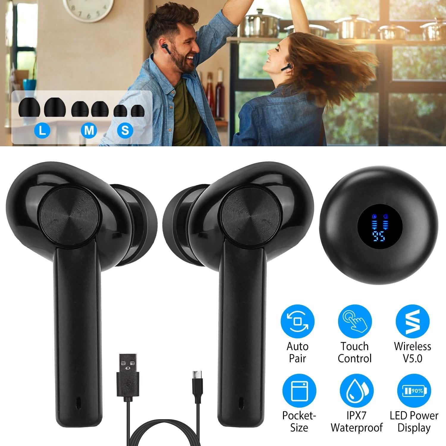 5.0 TWS Wireless Earbuds Headphones - Tophatter Daily Deals